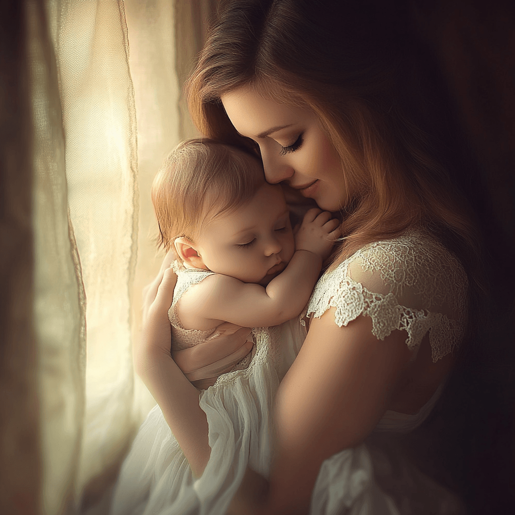 Mamá acariciando a su bebé en su primer año de vida, creando recuerdos inolvidables